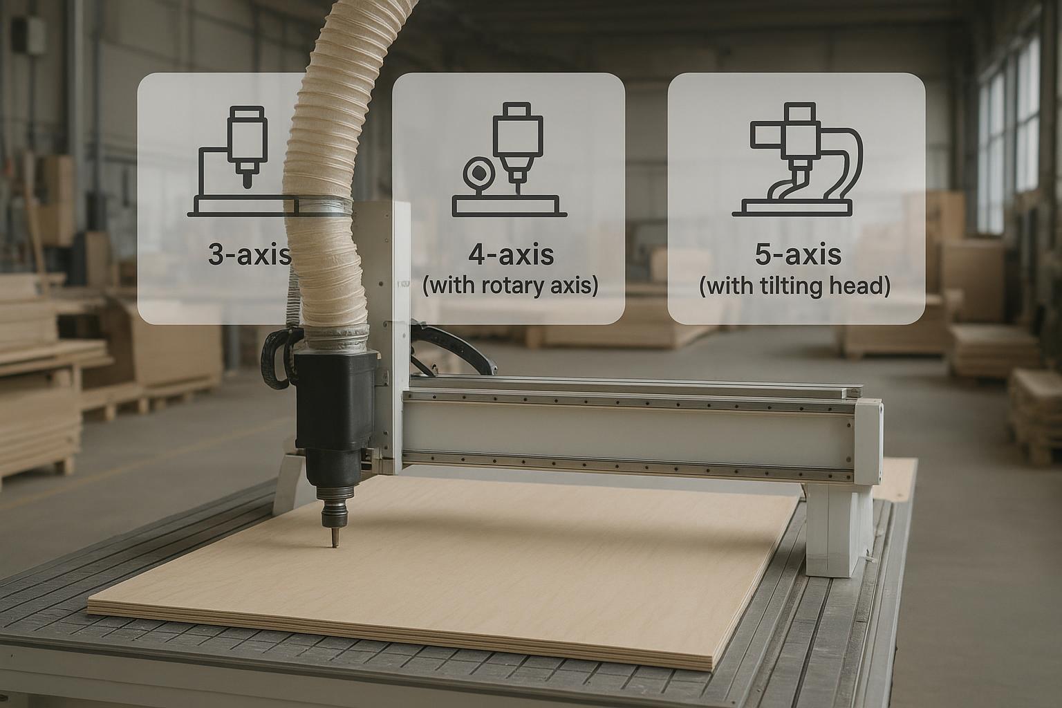 صورة غلاف لدليل اختيار ماكينة راوتر CNC ثلاثية المحاور أو رباعية المحاور أو خماسية المحاور لأعمال النجارة