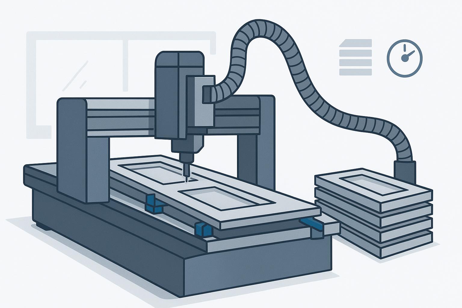 Illustration: CNC routing door panels with hinge and lock pockets for repeatable wood door production
