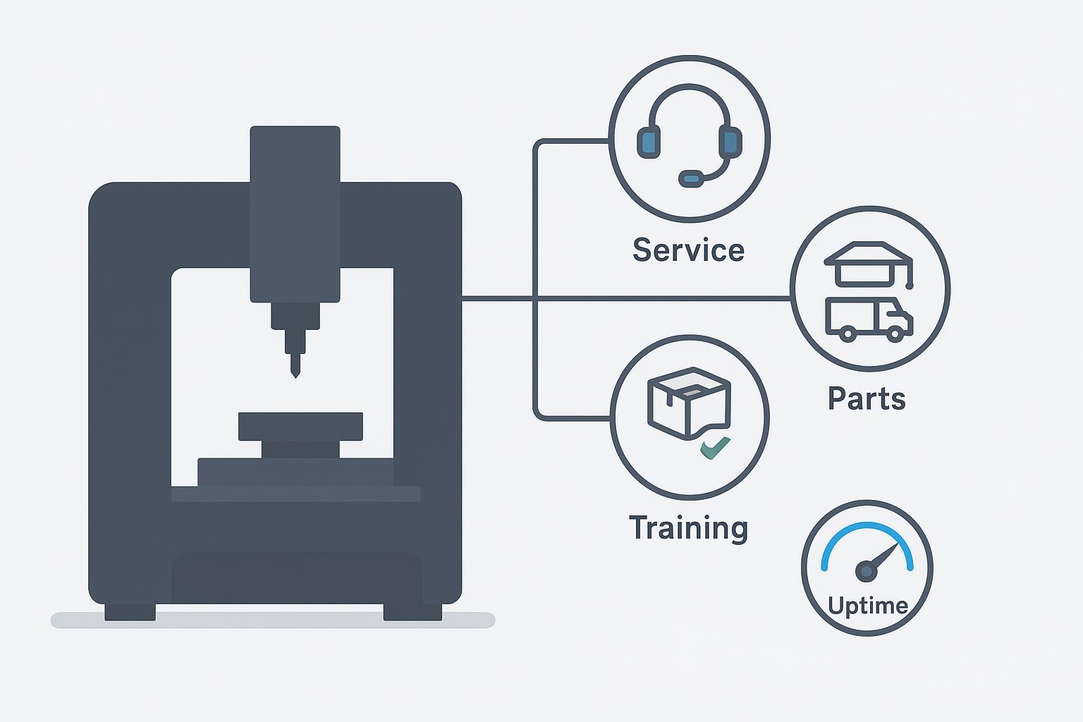 Illustration: Treat service, spare parts, and training as core CNC specs to protect uptime