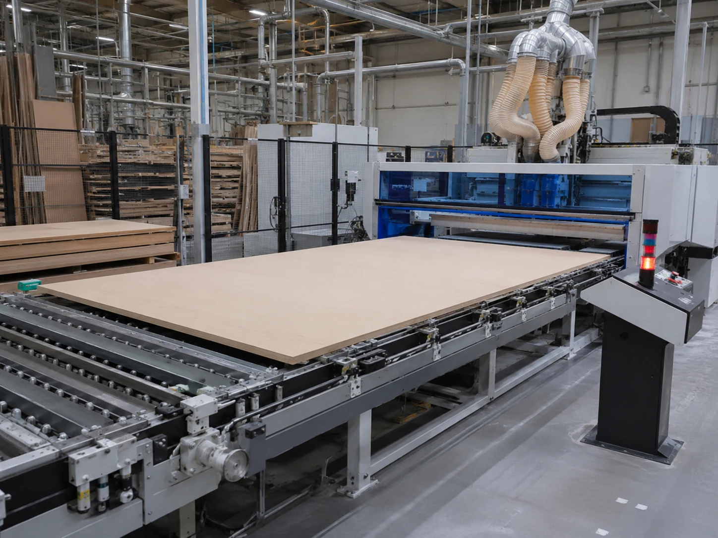 Fraiseuse CNC avec changement automatique d’outils et panneau de bois sur la table de la machine