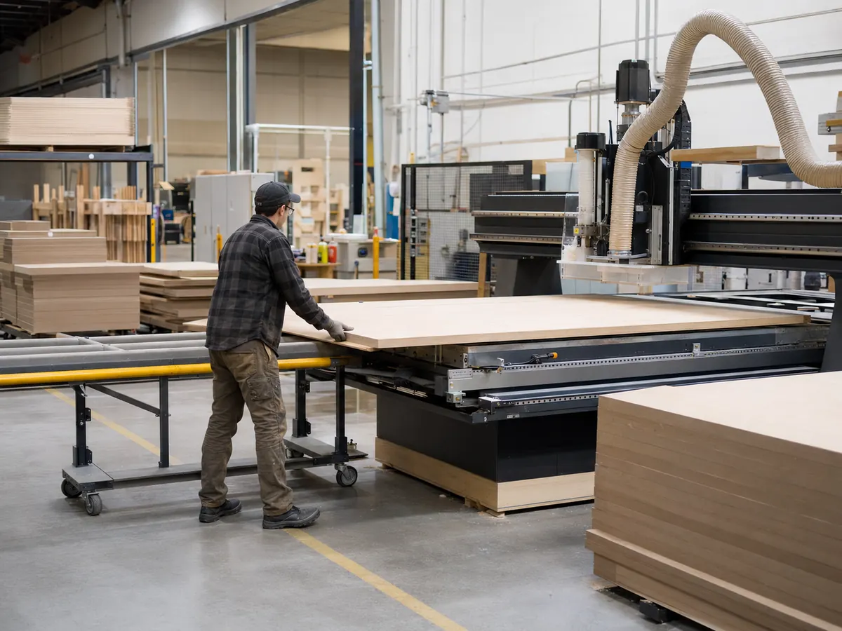 Espacio libre para cargar tableros alrededor de un panel de tamaño completo en un router CNC