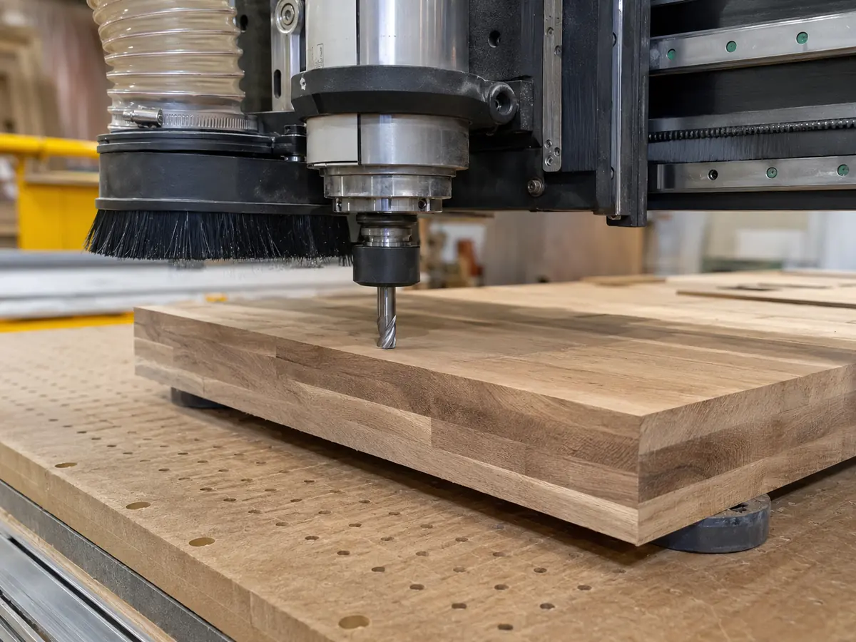 Espacio libre entre el husillo y el eje Z de un router CNC sobre una pieza de trabajo gruesa