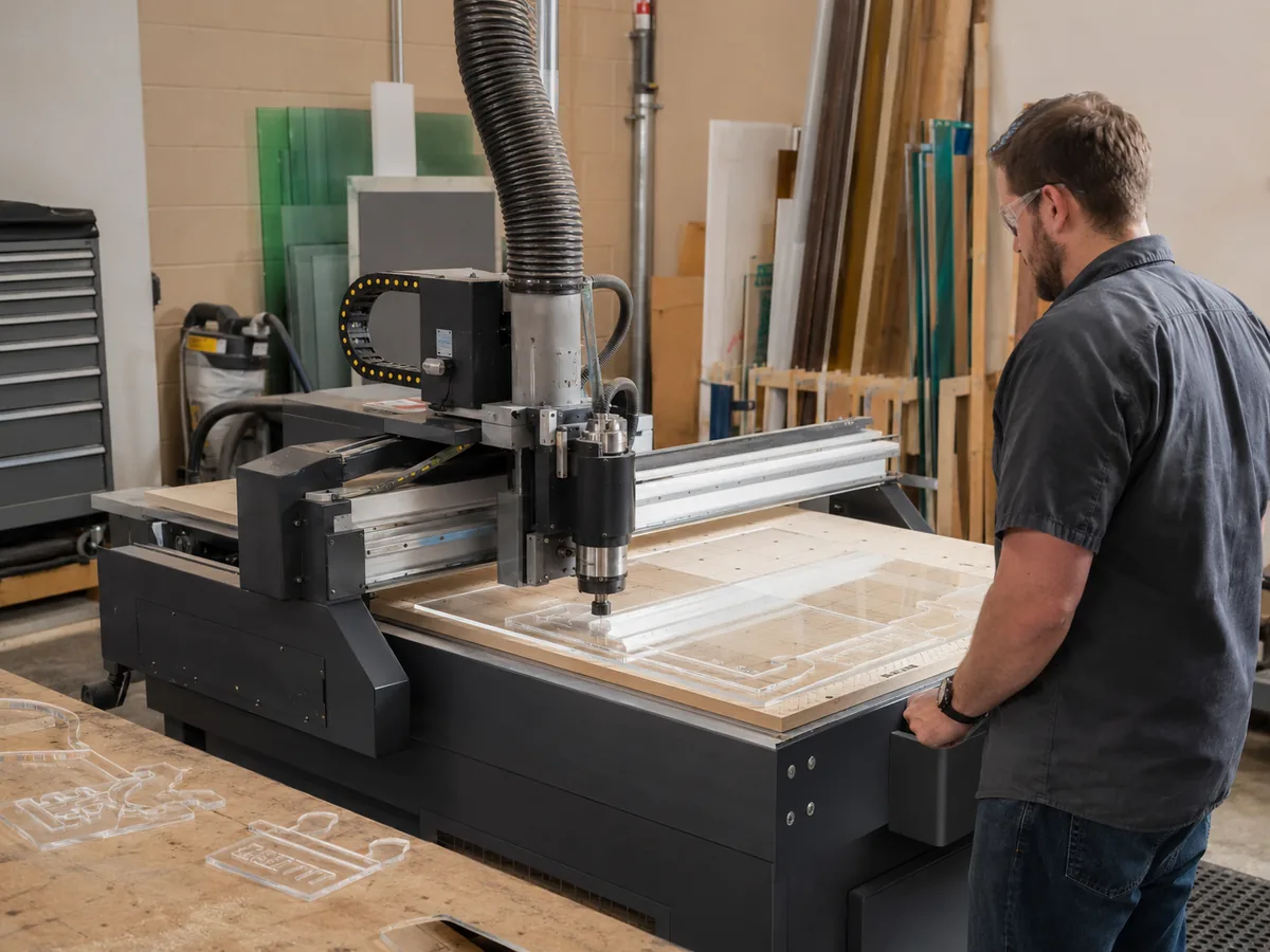 Router CNC compacto en un pequeño taller de avisos