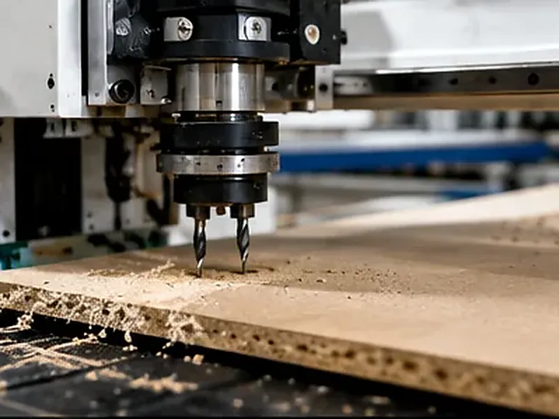 Illustration conceptuelle du perçage CNC sur un panneau à base de bois