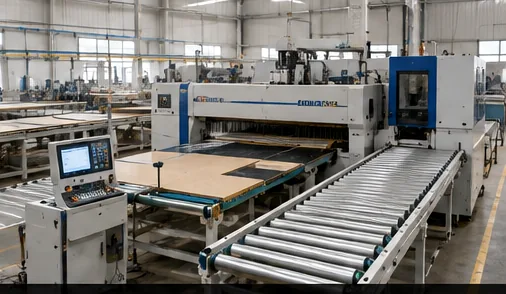 Illustration conceptuelle d’une ligne de production de meubles pour le perçage et la découpe CNC