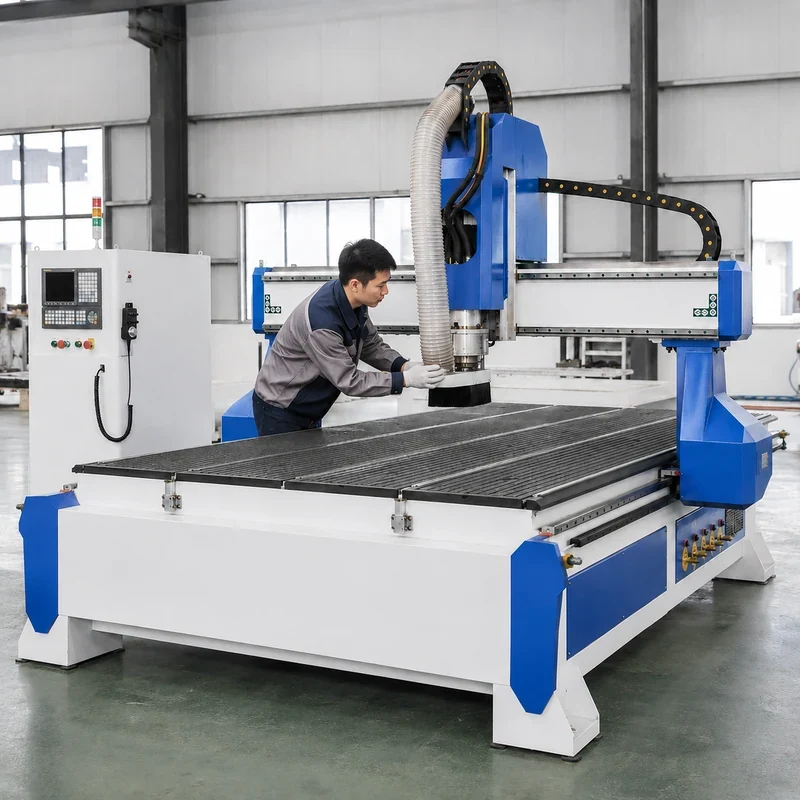 Технический специалист Quick CNC проверяет фрезерный станок с ЧПУ перед отправкой