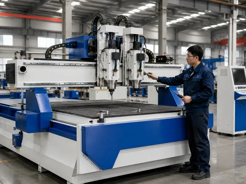 مشغّل يُعِد ماكينة راوتر CNC قبل بدء التشغيل