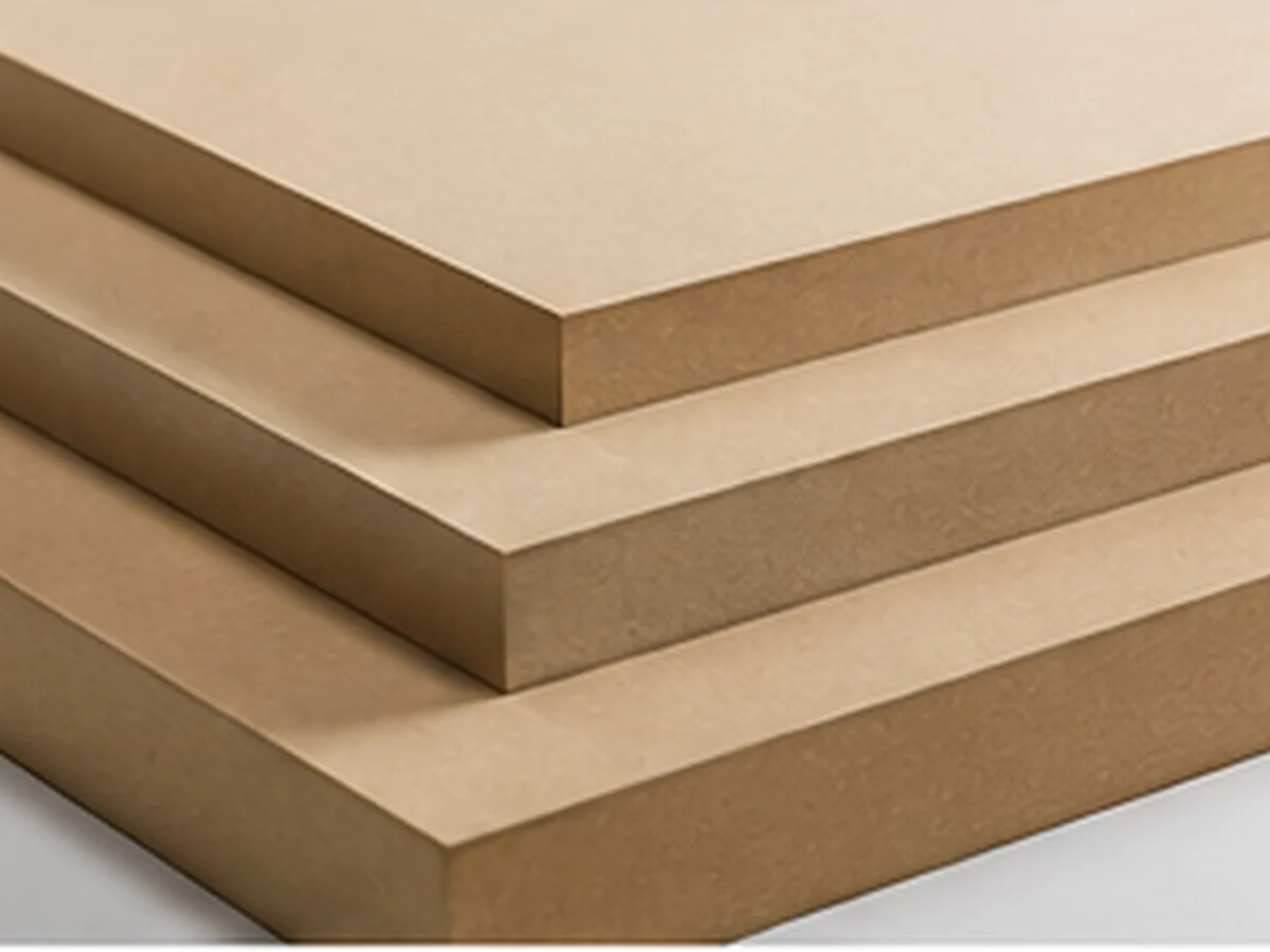 Stacked MDF panels showing their cut edges