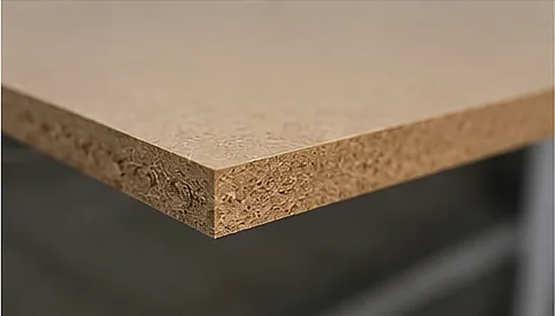 Primer plano del borde de un tablero MDF para verificar la calidad de corte del router CNC