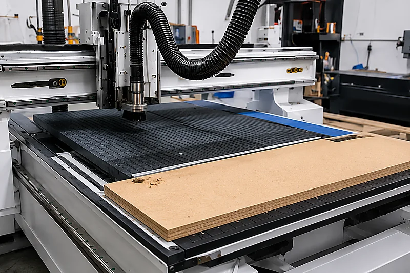 Mesa de vacío de un router CNC sujetando un tablero durante la configuración
